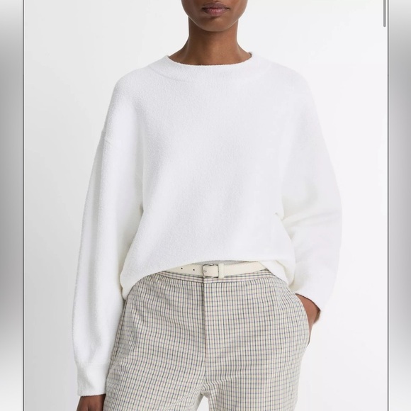 Vince Cotton Blend Bouclé Sweater Terry White Ivory Size Small - Picture 1 of 8